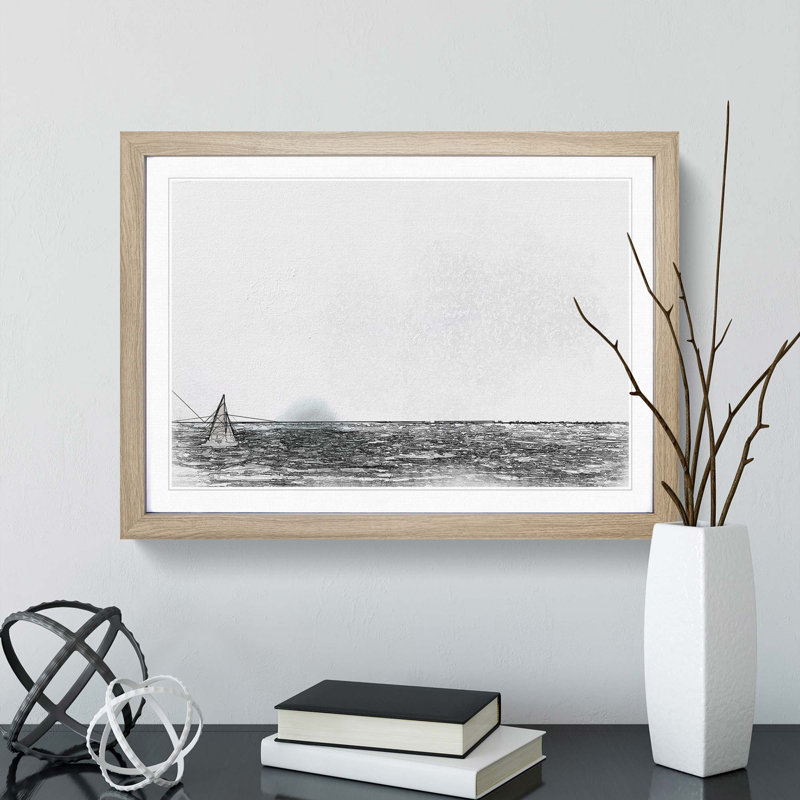 Sailing on the Ocean in Abstract - Picture Frame Graphic Art Print, 50cm H x 76cm W x 2cm D, Oak