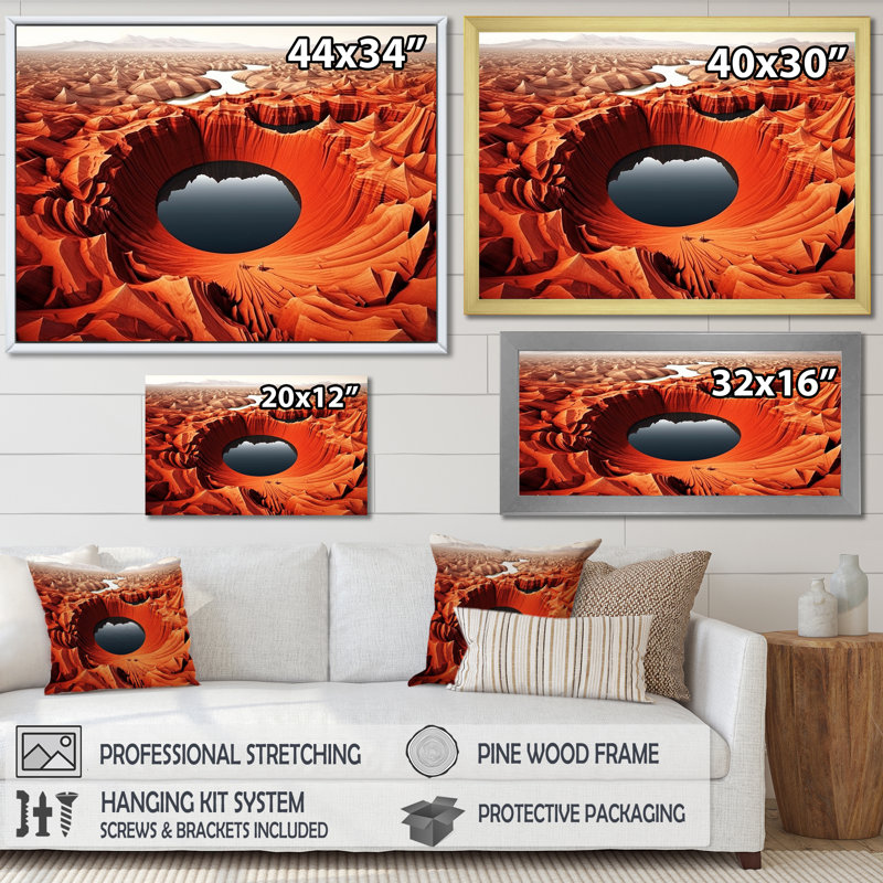 Mysterious Futuristic Desert Lake sur impression sur toile, H 16 po x l 32 po x P 1 po, Cadre doré à une seule photo