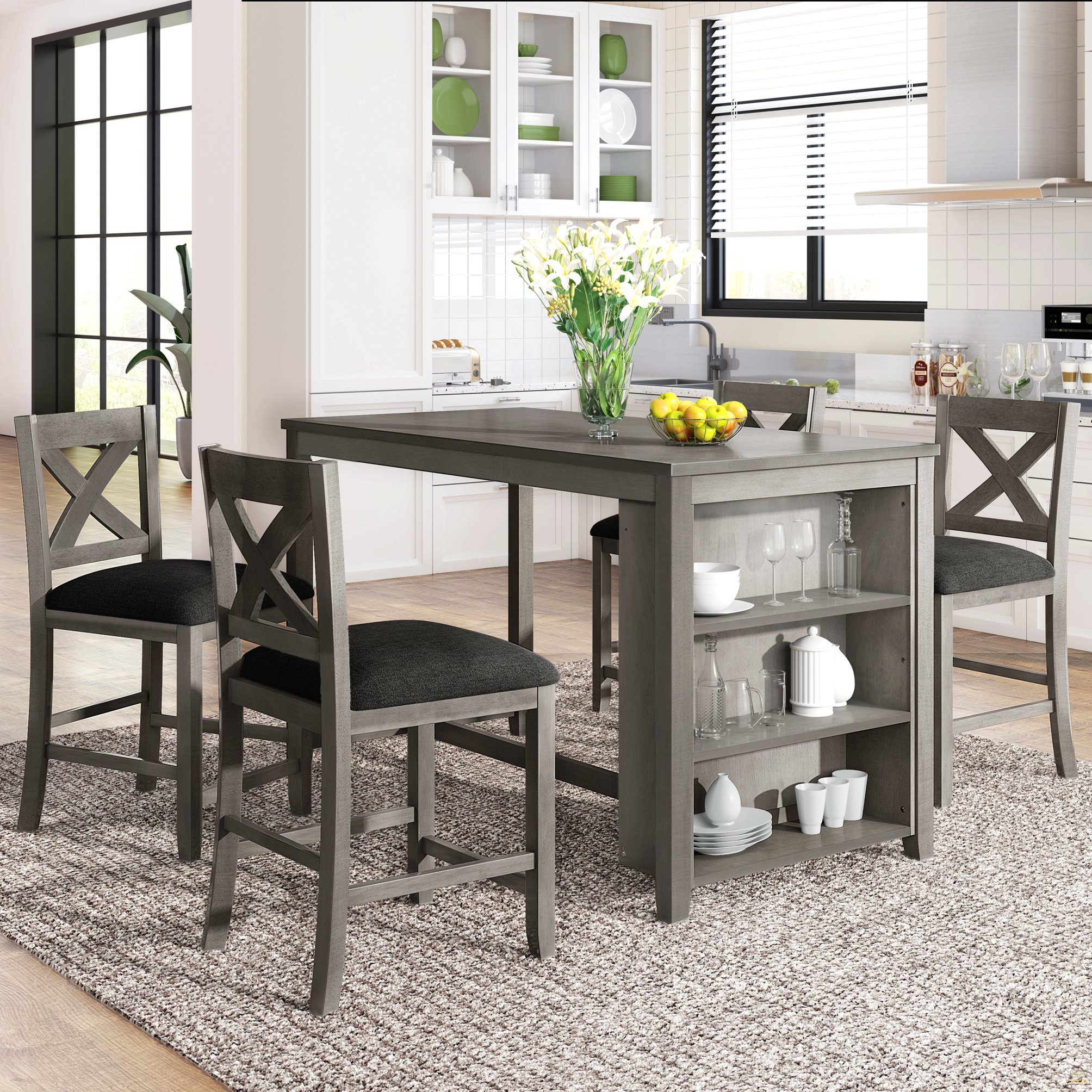 August Grove 5 Pieces Counter Height Rustic Farmhouse Dining Room ...