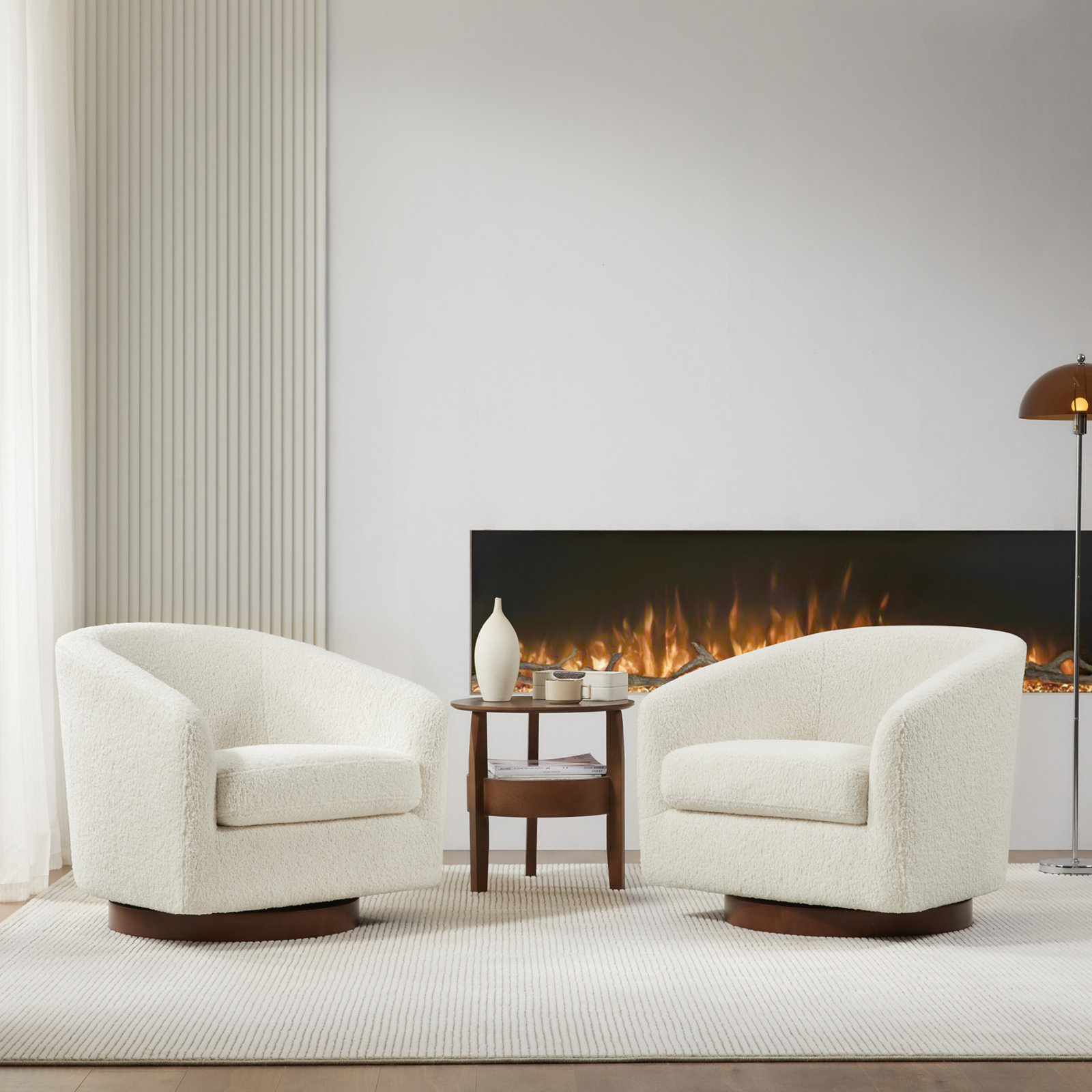 Bennett Swivel Barrel Chair, Aries Cream Sherpa