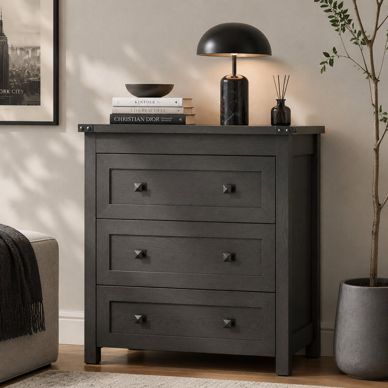 Feaman 26.46" W Modern 3-Drawer Chest, Black