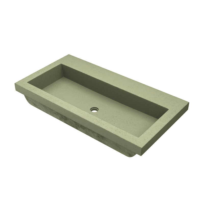 NativeStone Handcrafted Concrete 36" Trough Bathroom Sink, No Hole, Sage