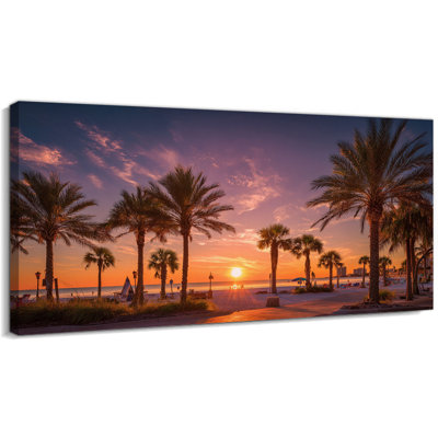  Coastal Beach Wall Art, Palm Tree Pictures Wall Art Decor, Beach Scene Canvas Print, Tropical Ocean Sunset Artwork for Home, 12" × 24"