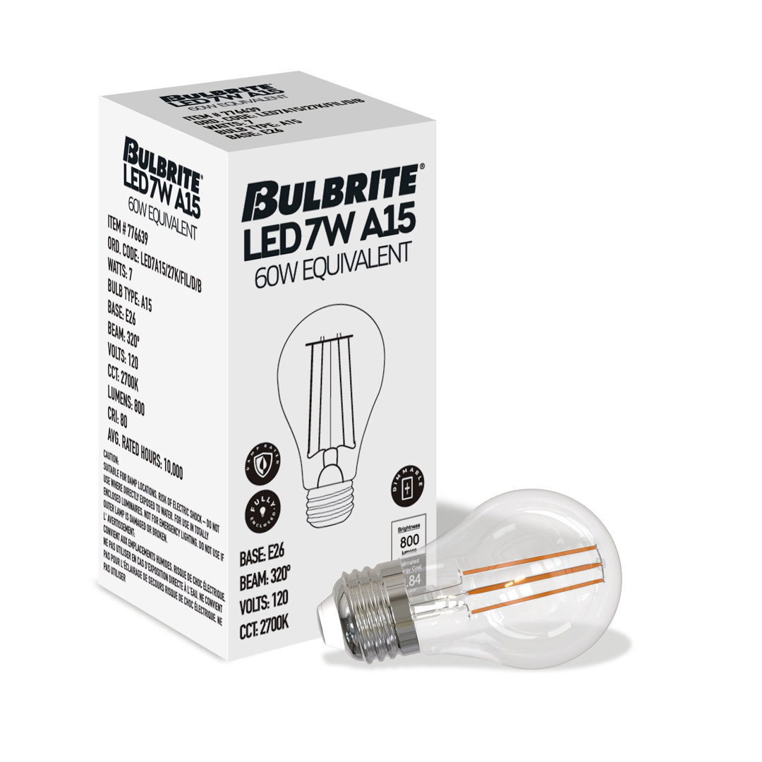 7 Watt (60 Watt Equivalent), A15 LED, Dimmable Light Bulb, Warm White E26/Medium (Standard) Base (Set of 4) Bulbrite Industries