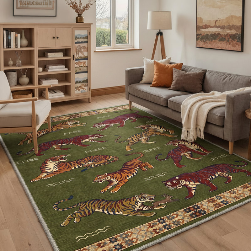 Tapis d'intérieur lavable à la machine avec envers antidérapant Tashianna Tigris, Rectangle 8' x 10'