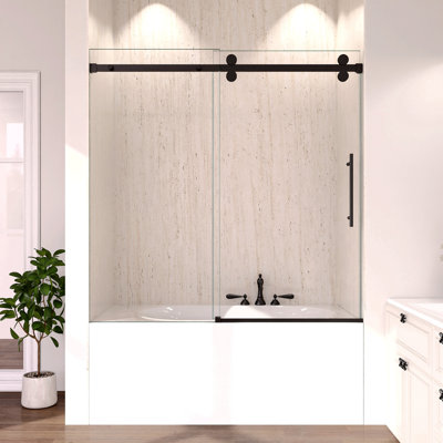 56-60"W X 60"H Frameless Double Sliding Tub Shower Door Enclosure, 5/16" (8Mm) Thick SGCC Tempered Glass, Hardware
