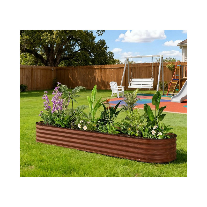 Metal Planter,Metal Planter Box With Safety Edging,Galvanized Raised Garden Bed Kit, Dark Brown