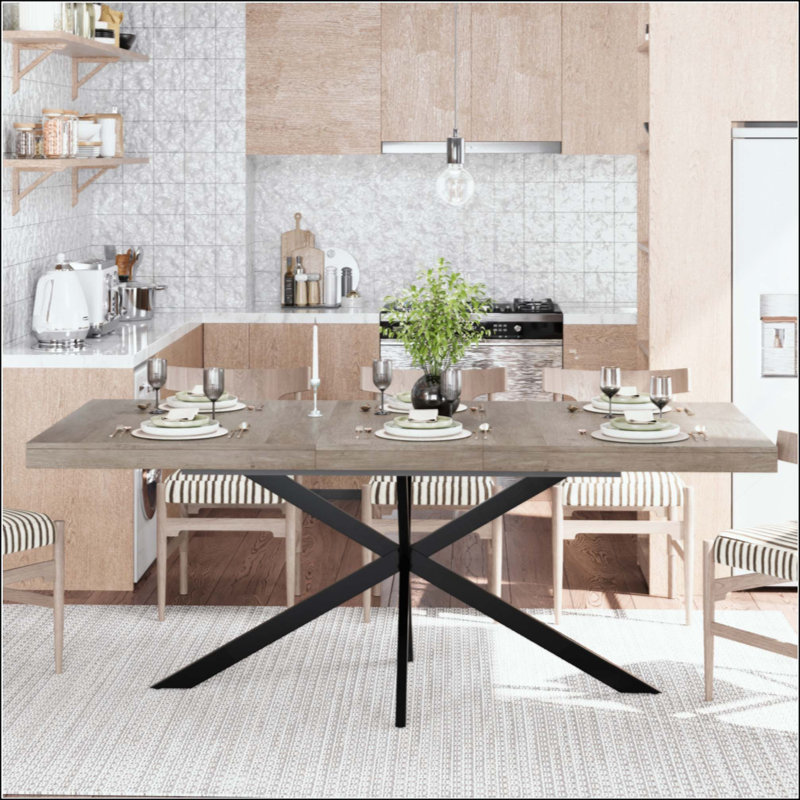 Table de salle à manger rectangulaire rétro avec plateau Carole, Gris