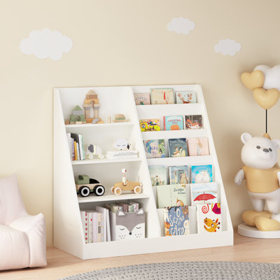 Kids Bookshelf and Toy Storage Organizer, Multifunctional 4 Tier Wooden Kids Book Shelf with Bookcase Display Stand in Kids Room Playroom Nursery for by East Urban Home