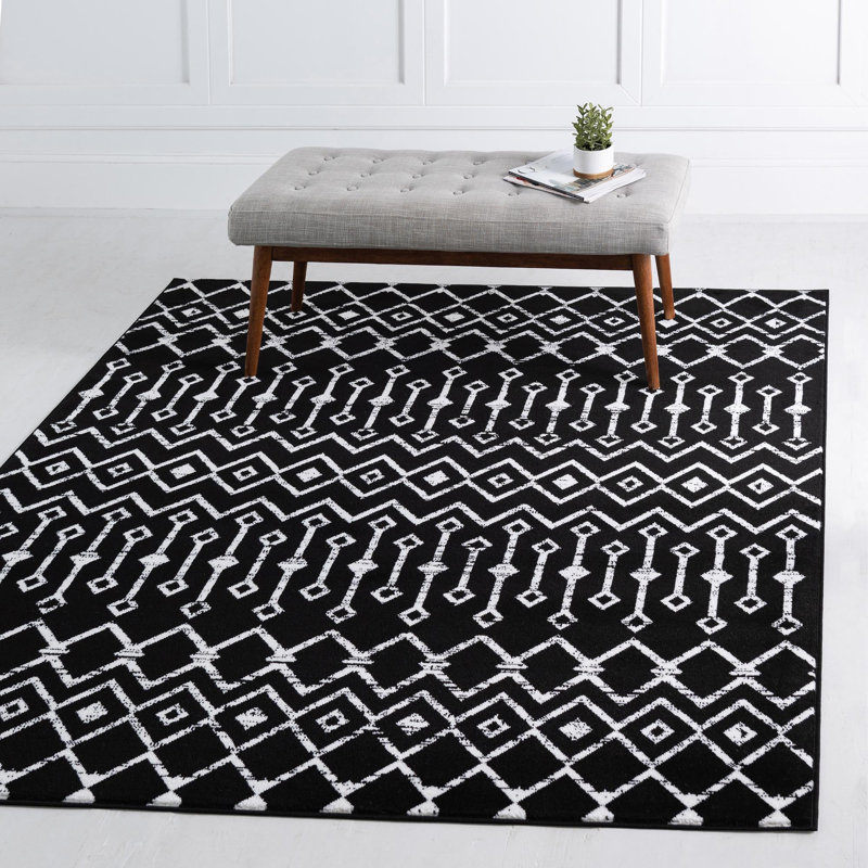 Selim Geometric Black Area Rug, Square 10'