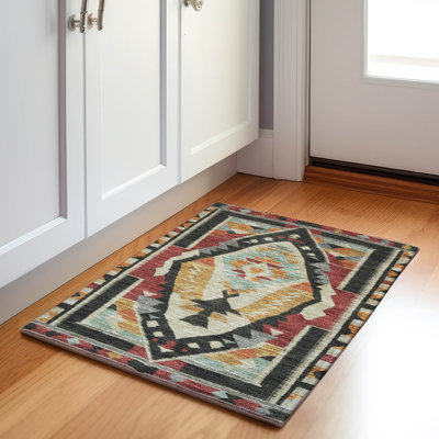 Machine Washable Indoor/Outdoor Xhevrie Red Rug