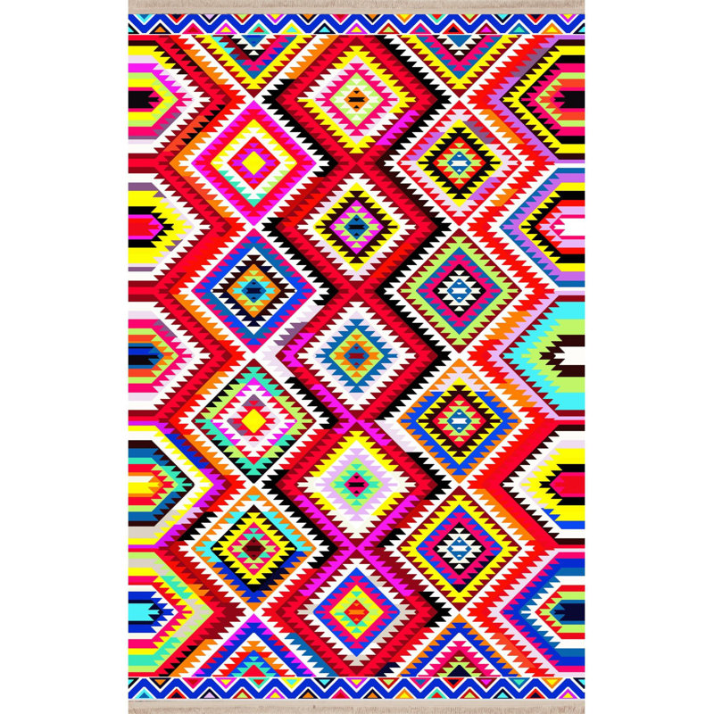 Tapis décoratif multicolore à motif géométrique diagonale lavable à la machine