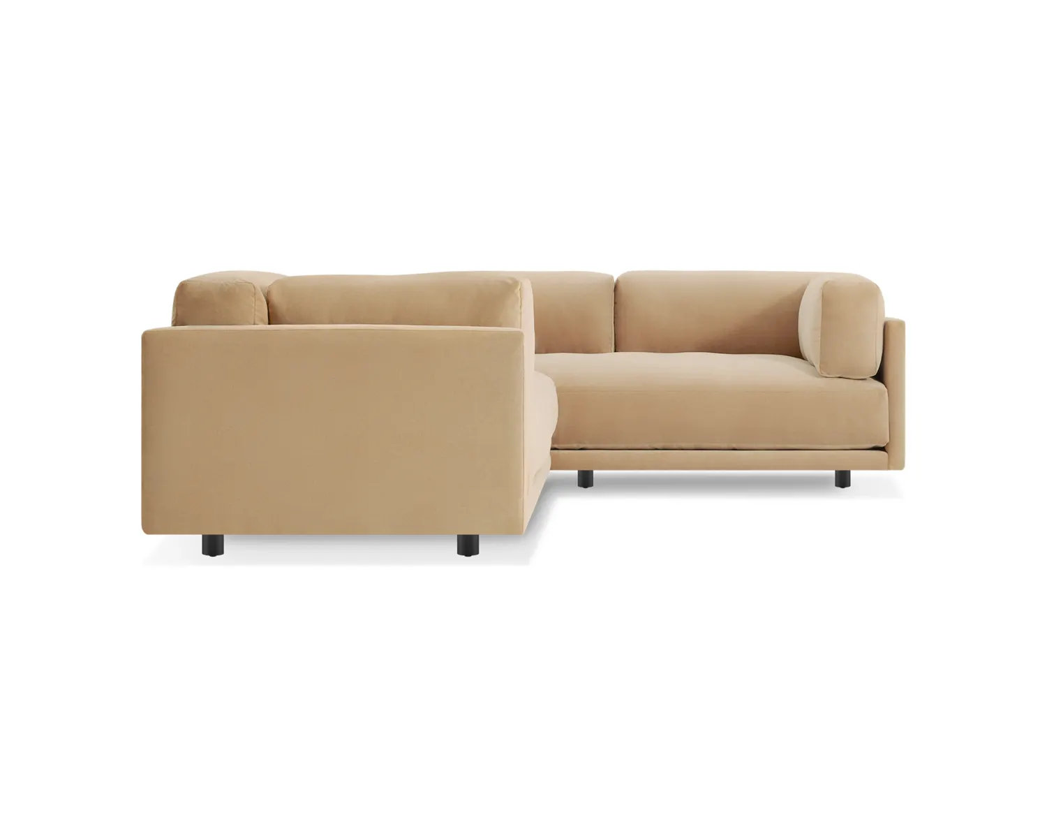 Sunday Upholstered L-Sectional, Right Hand Facing, Camel Velvet Polyester Blend