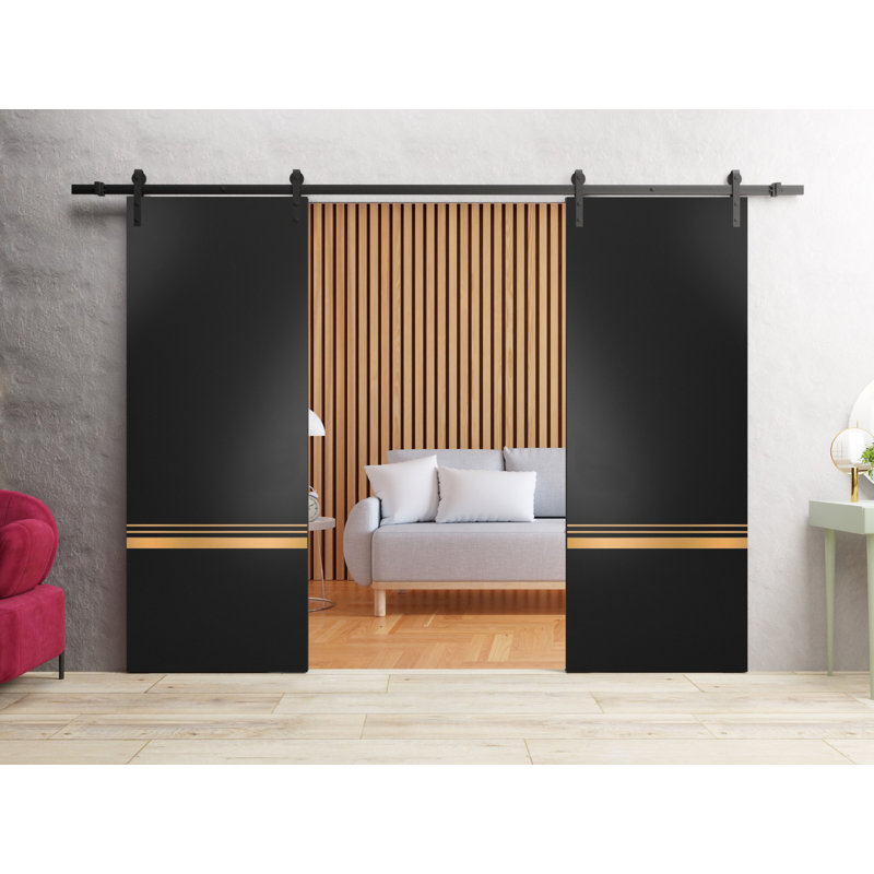 Porte de grange en bois lambrissé sans trousse de quincaillerie d'installation, Noir mat, 60 po x 80 po