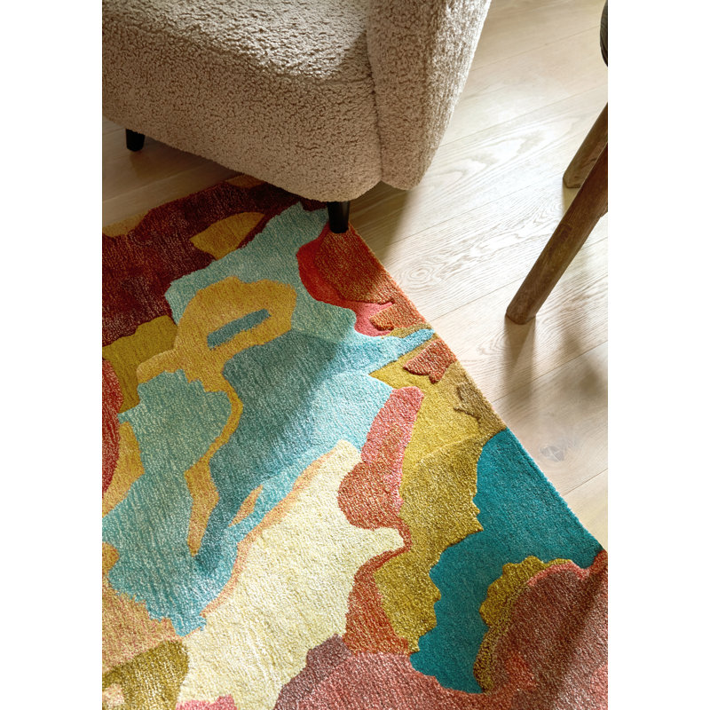 Foresta Hand Tufted Wool/Viscose Abstract Area Rug in Rosewood/Huckleberry, Rectangle 6'7" x 9'2"