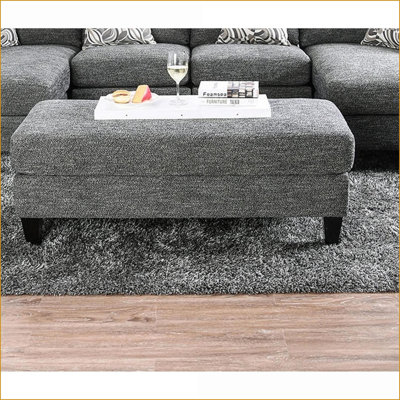 Ottoman Contemporary Slate Gray Chenille Plush High-Density Foam 52"L x24"W x19 1/4"H | Wood | Black