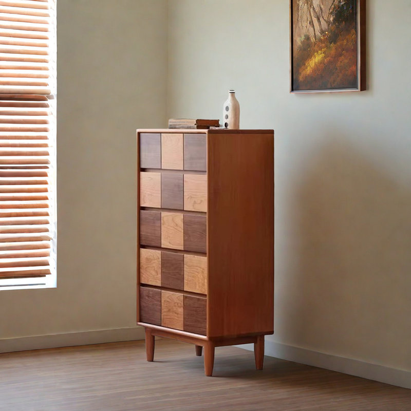 Armoire d'appoint rétro avec coffre d'appoint en bois massif texturé