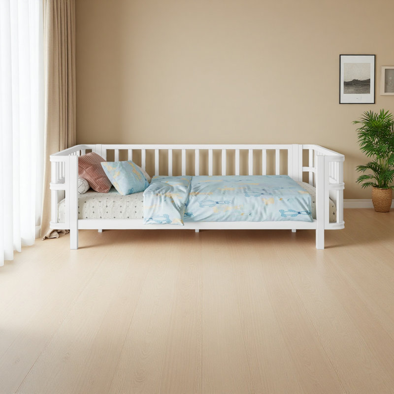 Lit plateforme en bois pour enfants avec balustrades, Lit simple, Blanc