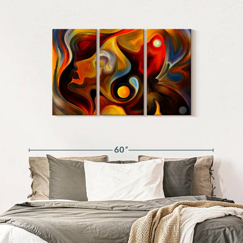 Portrait abstrait sur toile, ensemble de 3 pièces, H 28 po x l 45 po x P 1,25 po