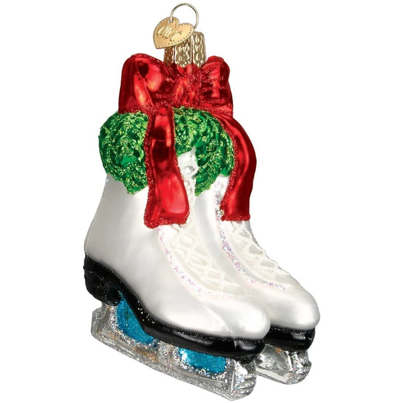 Handcrafted Glass Holiday Skates Christmas Ornament