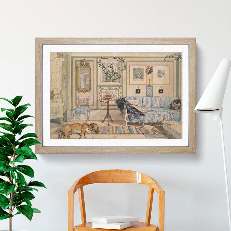 Cosy Corner by Carl Larsson - Picture Frame Painting, 27cm H x 36cm W x 2cm D, Oak Framed