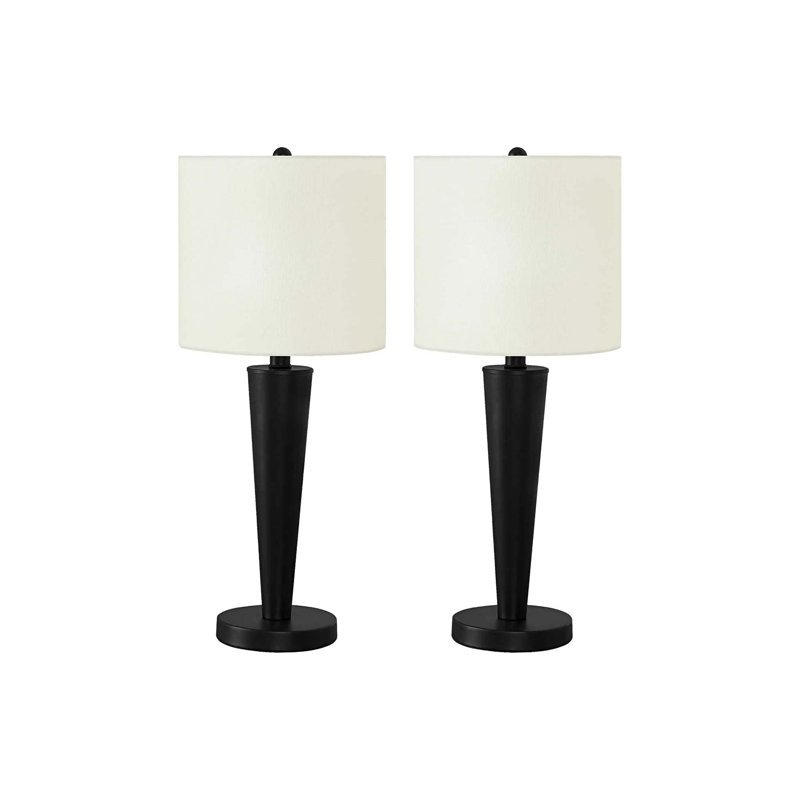 Éclairage, ensemble de 2, 24 po, lampe de table, port USB inclus, nickel métallique, abat-jour, contemporain, Blanc, Noir