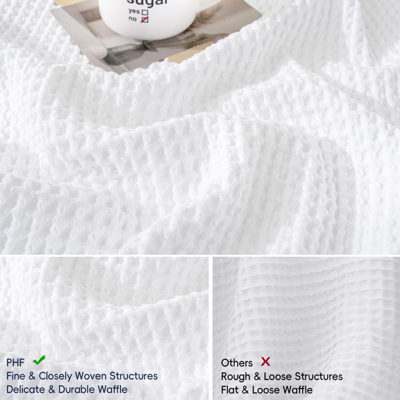 PHF 100% Cotton Waffle Weave Euro Shams, 2 Pack Elegant Home Decorative Euro Throw Pillow Covers for Bed Couch Sofa, White