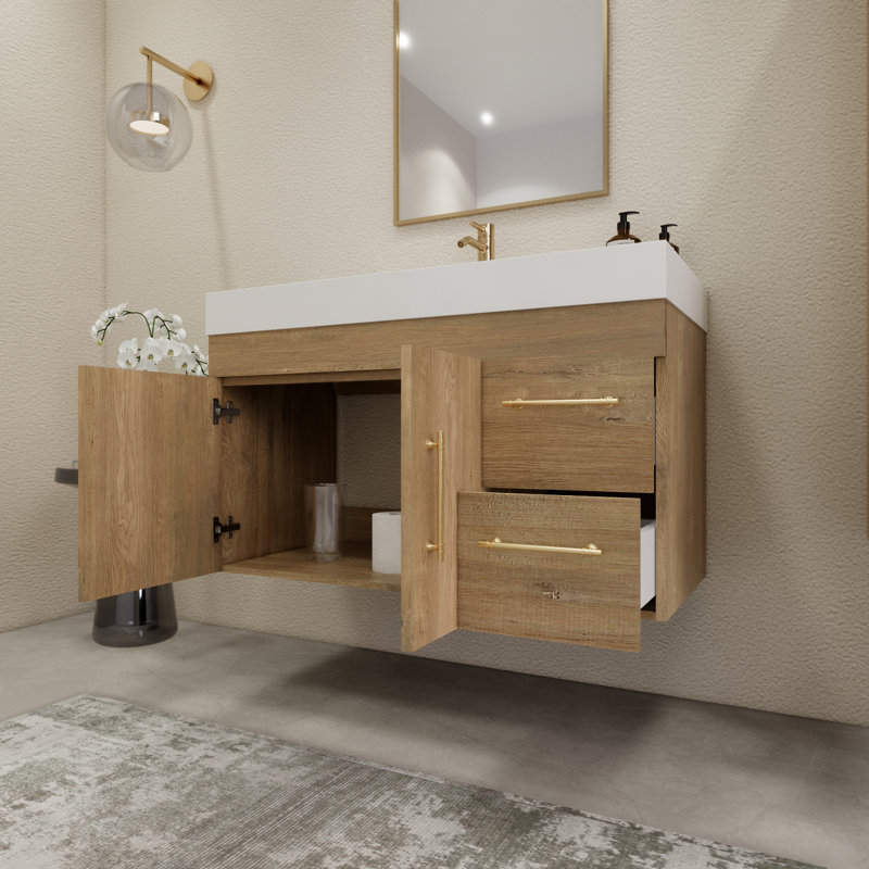 Ensemble de meuble-lavabo simple mural 41,9 ", Chêne