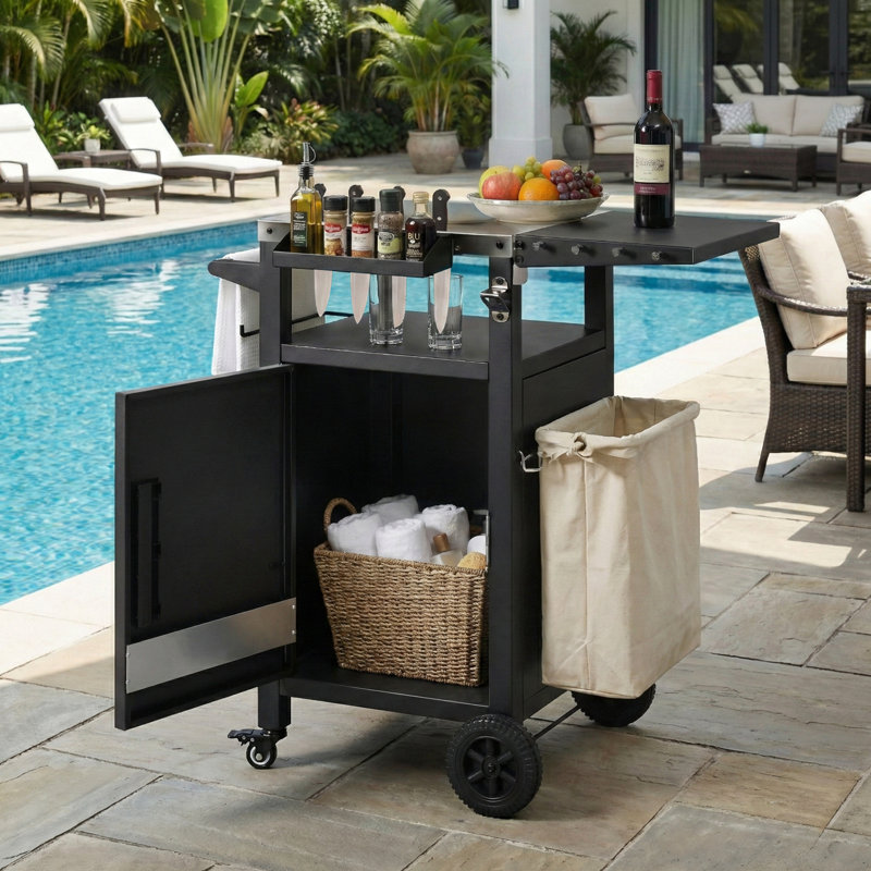 Outdoor Kitchen Rolling Bar Cart With Stainless Steel Top