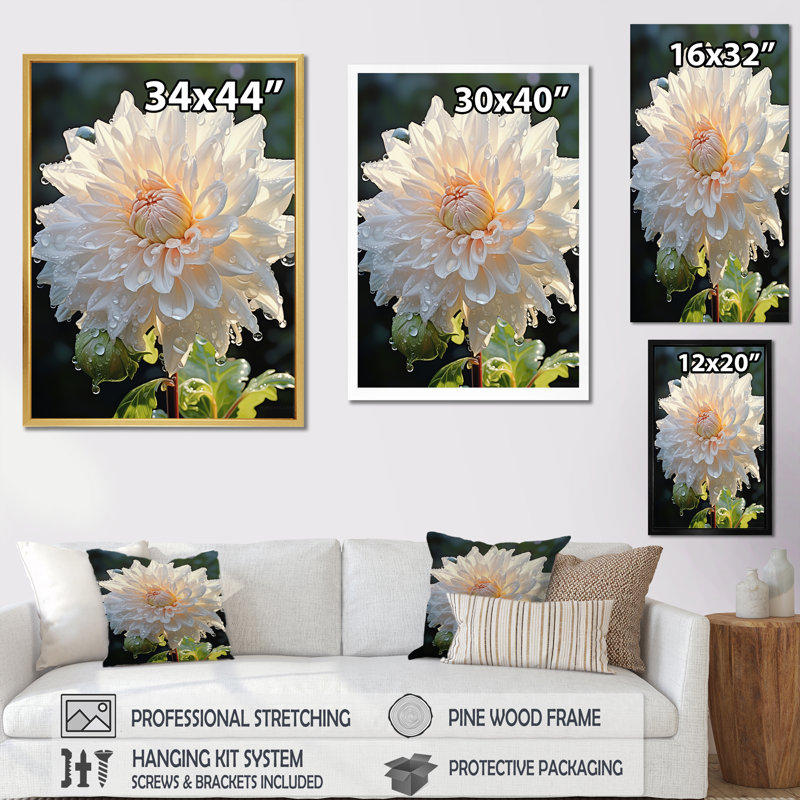 A Dance Of White Dahlias Florescence, reproduction d'art sur toile, Cadre flottant doré, H 20 po x l 12 po x P 1 po