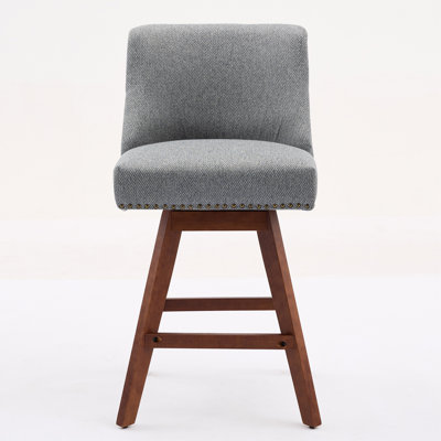 Set Of 2 Counter Height Swivel Bar Stools, 26 Inch Seat Height, Upholstered Fabric In Gray | Gift Idea