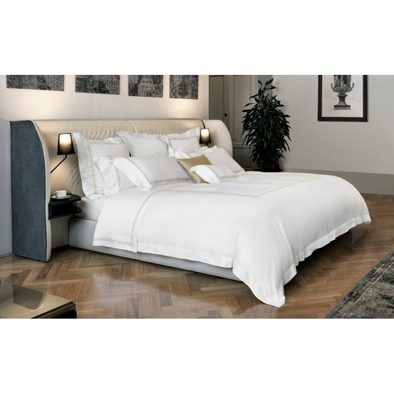 Granduca Duvet Cover, White/Taupe, Euro Sham