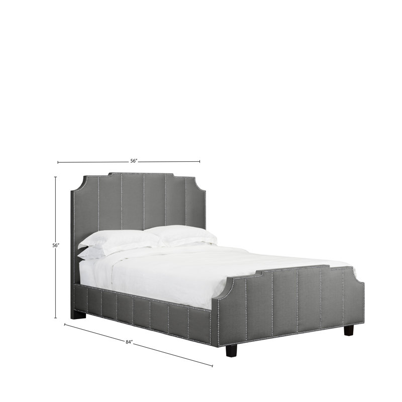 Lit plateforme tapissier Stoker, Double, Lin - Gris anthracite