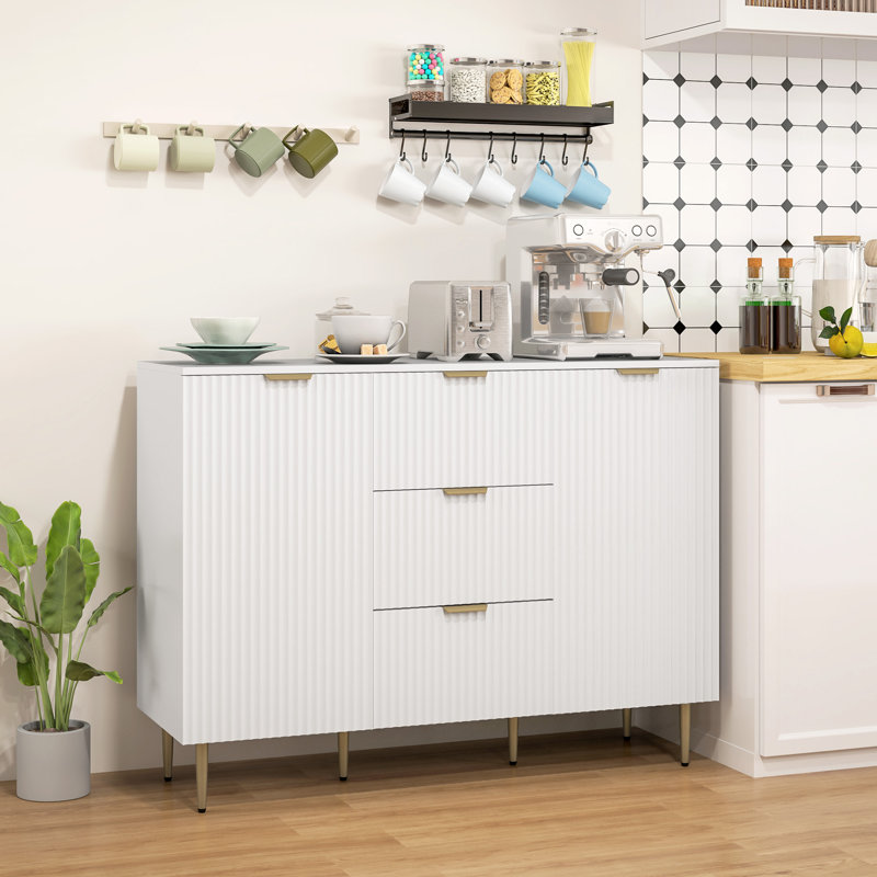 Buffet avec 3 tiroirs et tablettes réglables, blanc, Gris