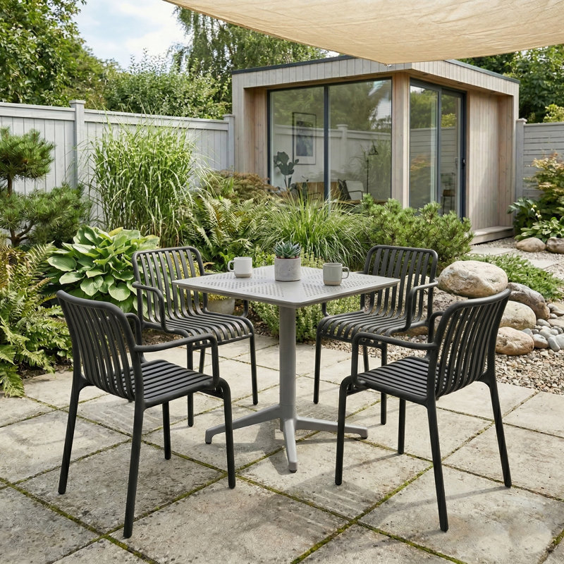 Plastic Patio Dining Set Table,, Grey/Black