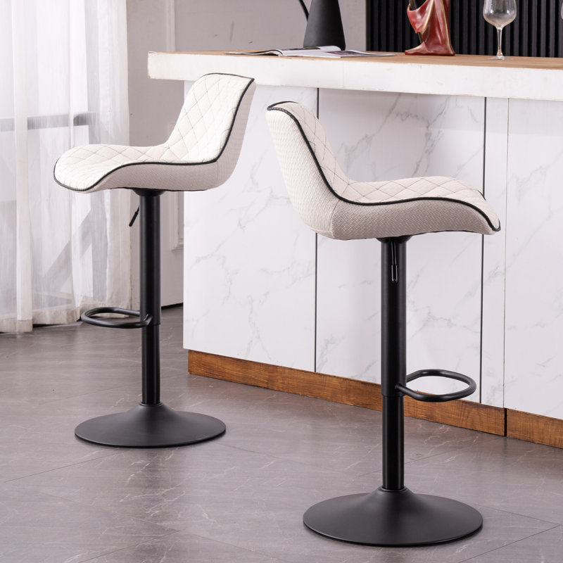 Swivel Upholstered Adjustable Height Counter Stool with Metal Frame, White