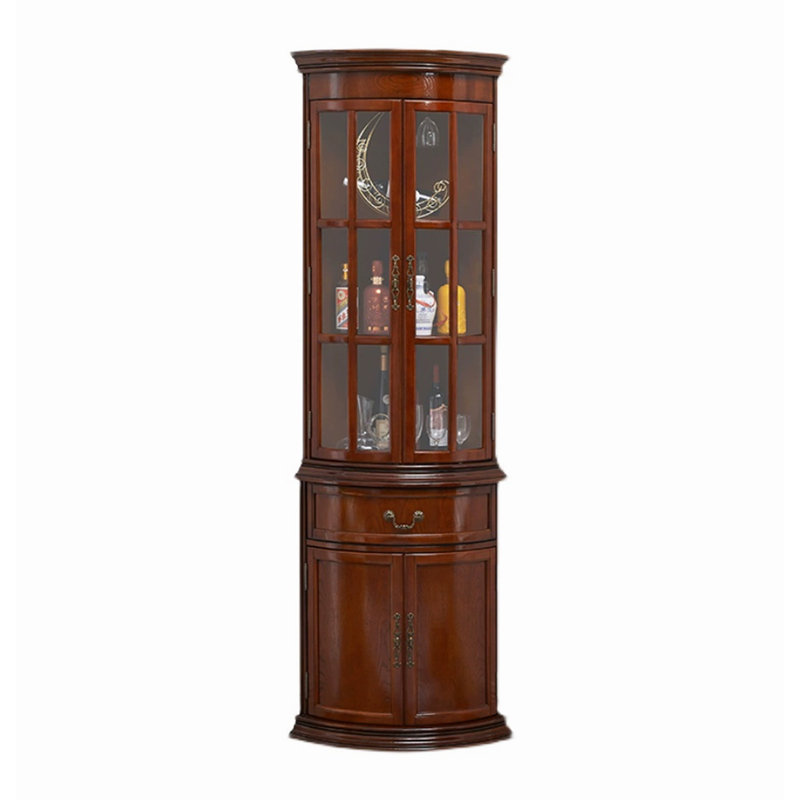 84.65" Brown Corner Solid Wood Wine Cabinets & Curio Cabinets, Tan