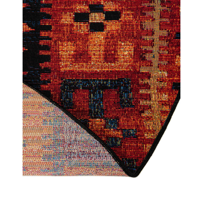Lidio Southwestern Machine Made Power Loom Polypropylene Indoor / Outdoor Area Rug in Red/Yellow/Blue, Octagon 4'1" x 4'1"