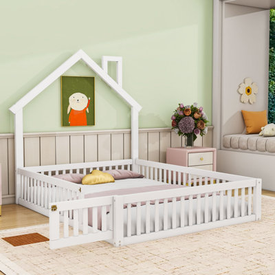 Charm Wood Full Size House Bed With Guardrail