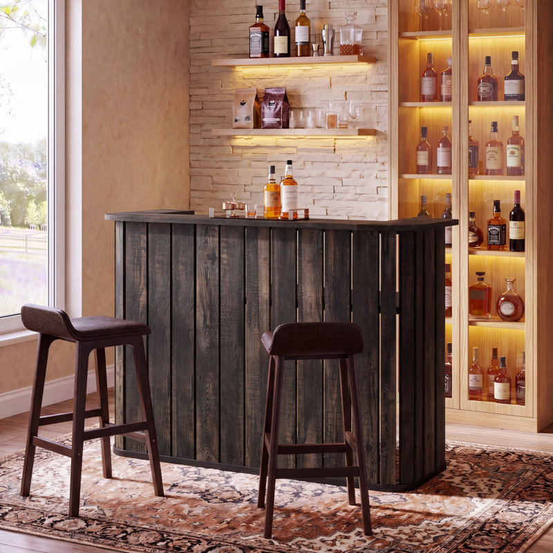 63-Inch Home Bar Unit Wine Bar Table for Home Pub, Bistro, Rustic Brown, Dark Gray