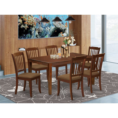 Ensemble de meubles de salle à manger 7 pièces comprenant une table de cuisine rectangulaire et 6 chaises de salle à manger rembourrées en tissu de lin, 36 x 60 pouces, acajou