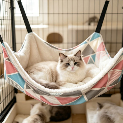 Lit réglable pour hamac pour chat suspendu, nid de panier de cage pour chat en peluche chaud double face, chaise longue détachable et lavable pour chats et petits chiens, plusieurs options de motifs