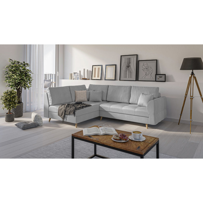 Corner Sofa with Wooden Legs In Scandinavian Style Knutsford, Left Hand Facing, Grey