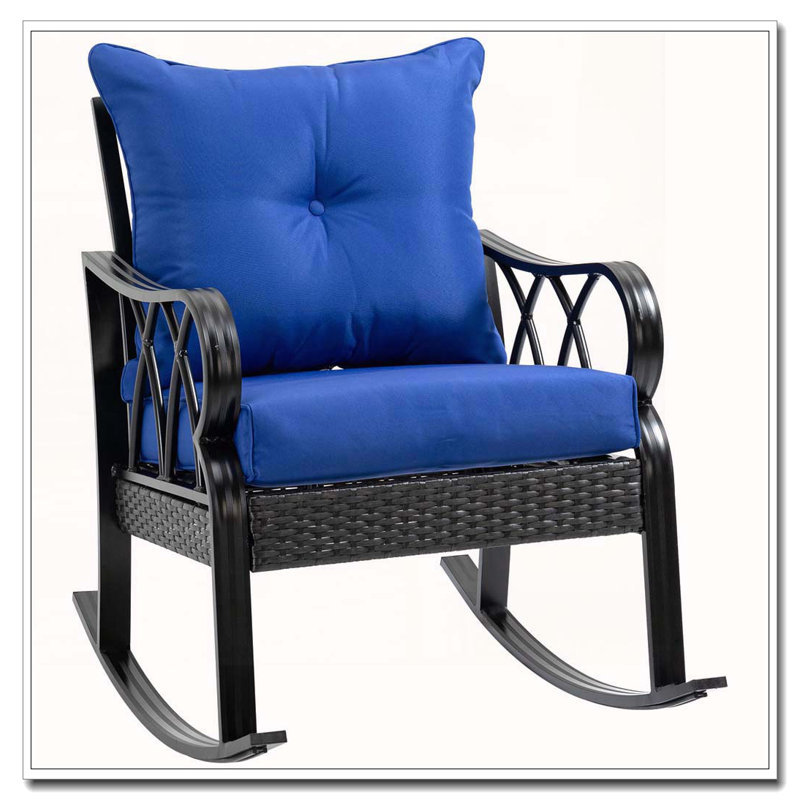 Chaise berçante en osier avec coussins rembourrés épais, Bleu