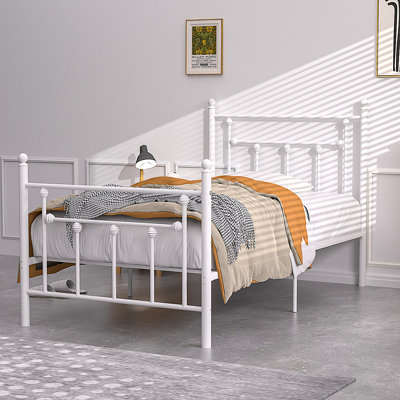 Cadre de lit 2 pièces, lit plateforme simple en métal 2 pièces, sommier avec tête de lit, aucun sommier nécessaire
