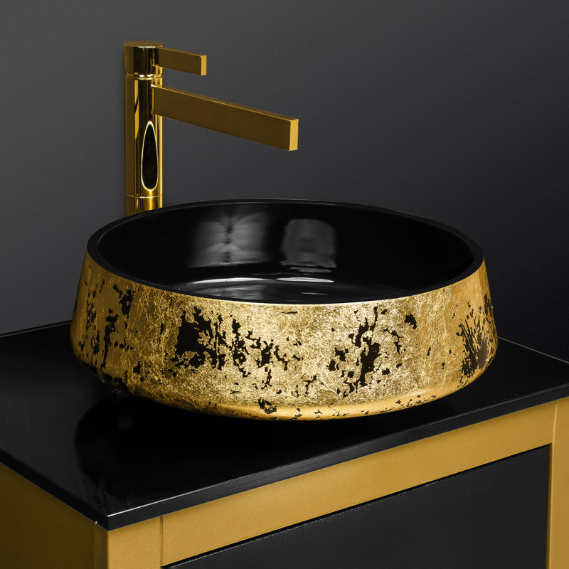 Exte 16.5'' L Bathroom Sink, Black-Gold
