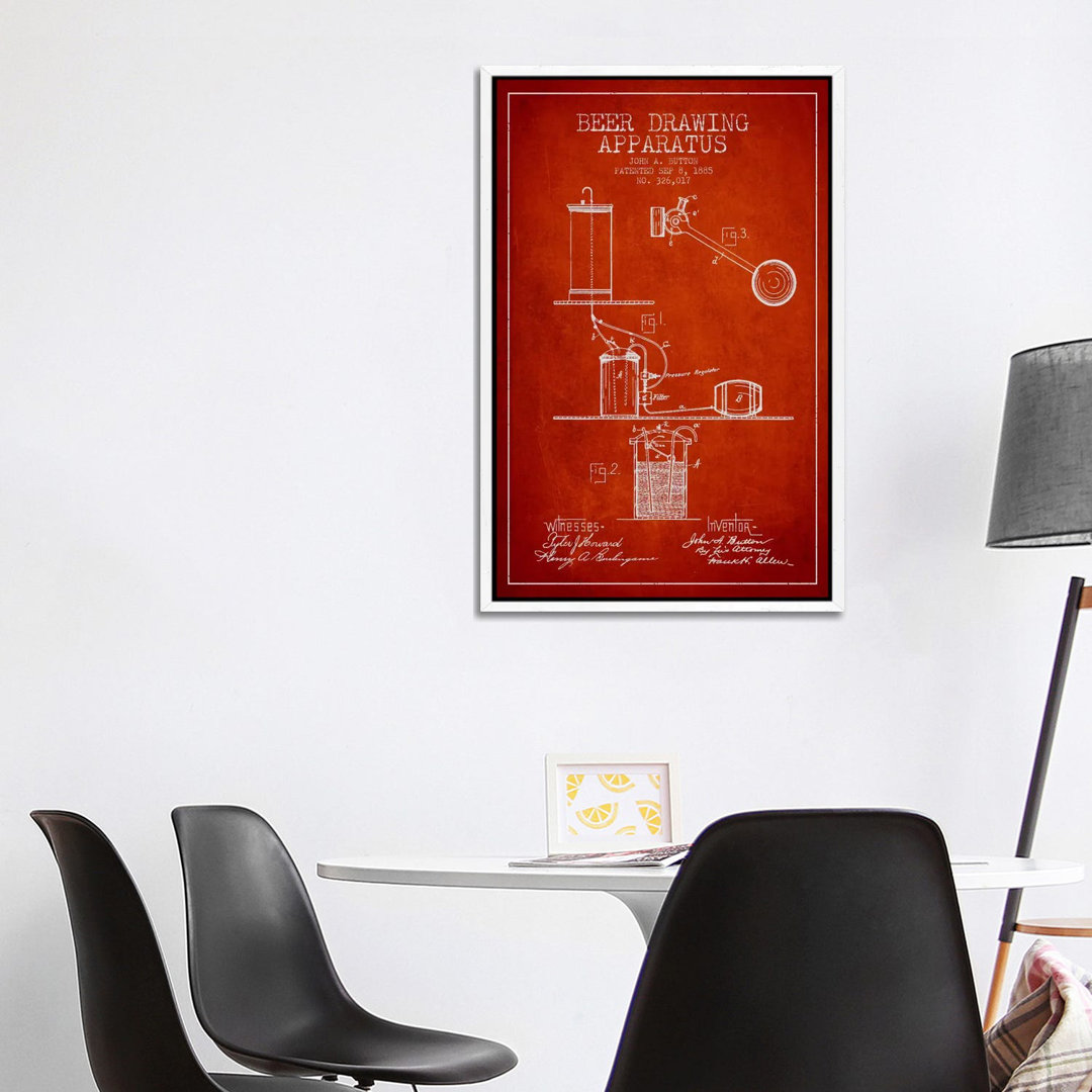 Beer Drawing Red Patent Blueprint von Aged Pixel - Gallery-Wrapped Canvas Giclée on Canvas