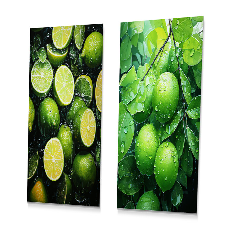 Fruits lime Serenity Garden I - fruits, ensemble de 3 impressions sur métal, H 28 po x l 24 po