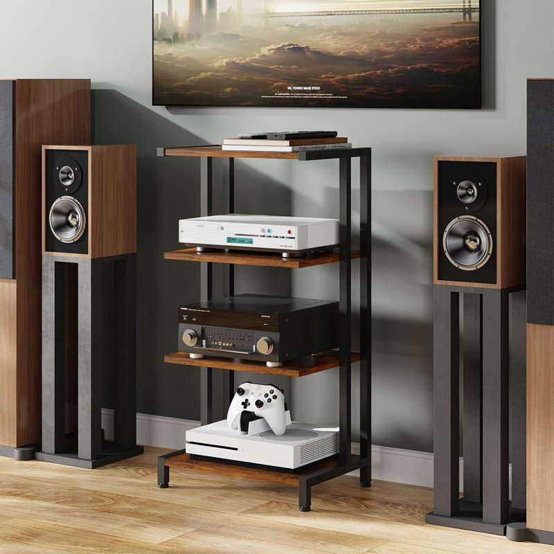 4-Tier AV Media Stand Corner Shelf Wooden Corner Shelves Component Cabinet Stereo Audio Rack Stand