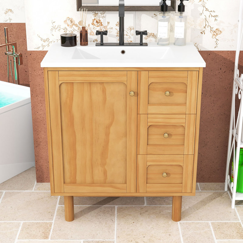 Meuble-lavabo élégant avec armoire en panneau de fibres à densité moyenne durable et comptoir résistant aux taches